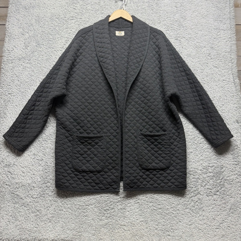 Marine Layer Quilted Coatigan Womens XL Gray Open Front Pockets Relaxed Casual